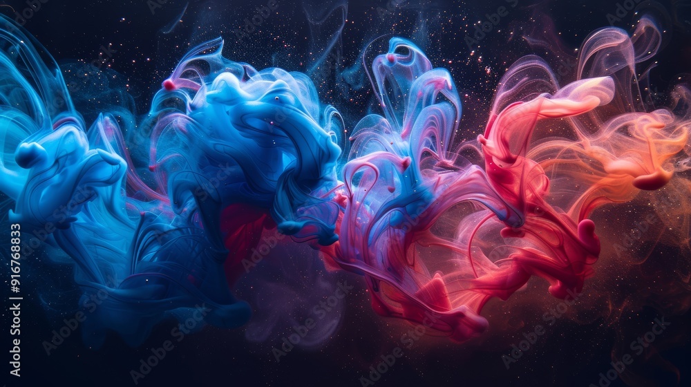Aufkleber colorful swirling smoke forms dynamic patterns in a dark background during a creative art display