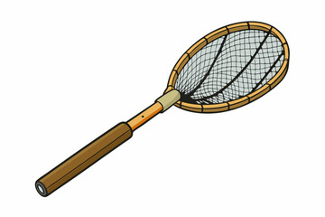 Fishing net with wooden handle for catching fish art vector illustration