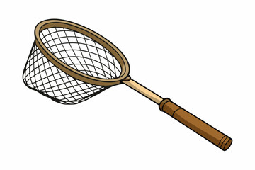 Fishing net with wooden handle for catching fish art vector illustration