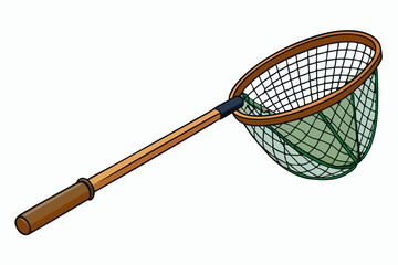 Fishing net with wooden handle for catching fish art vector illustration