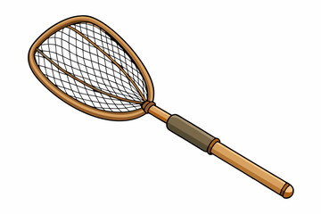 Fishing net with wooden handle for catching fish art vector illustration