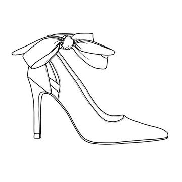 recommend clip art: Women's Ankle Strap Platform Closed Toe Dress High Heels Pumps Line art, Technical sketch hand drawing outline vector doodle illustration side view isolated on white background