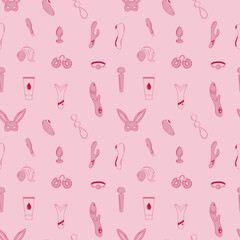 Seamless pattern Set of sex toy. Vector illustration. Hand drawn