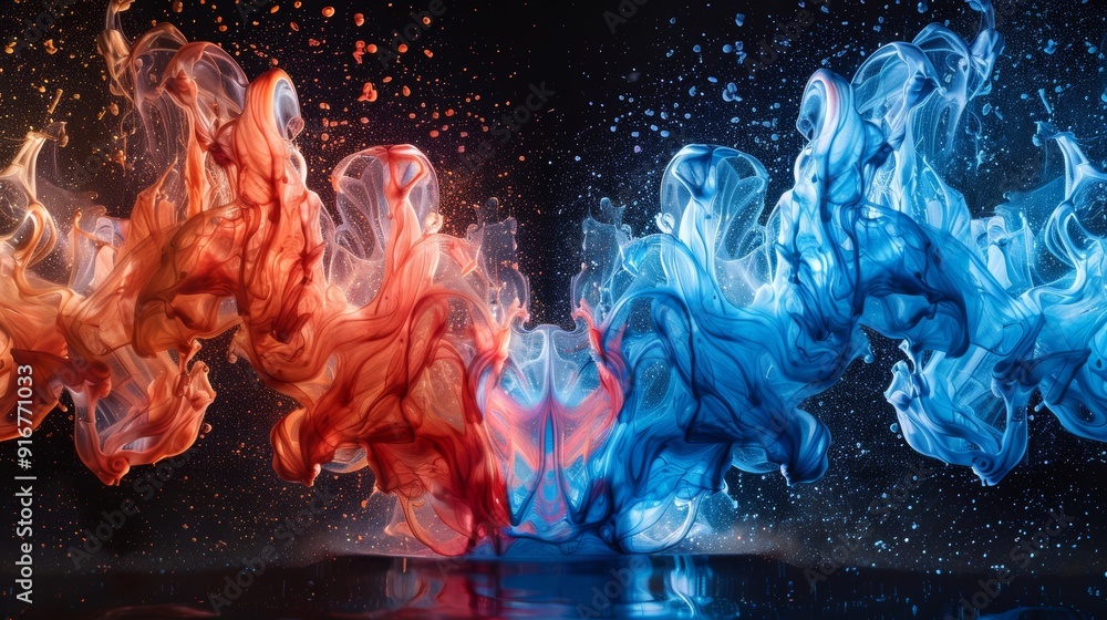 Poster colorful smoke swirls blend creating captivating visuals during artistic performance at a local even