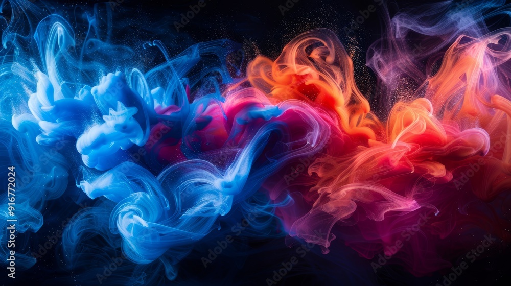 Aufkleber colorful swirling smoke patterns illuminated against a dark background create a mesmerizing visual d