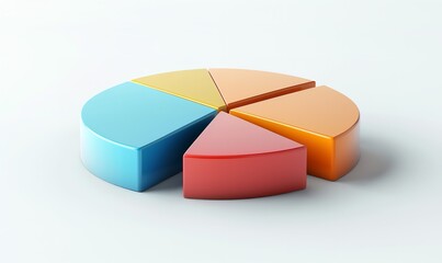 Fototapeta premium An illustration of a pie chart in three dimensions. There are four divisions that are separated by various colors. Orange, red, yellow, and blue are the colors, Generative AI.