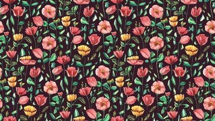 Fototapeta premium Beautiful Floral Pattern Seamless Digital Design Abstract Watercolor Textile