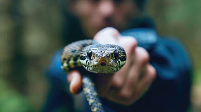 Snake catcher on blurred background