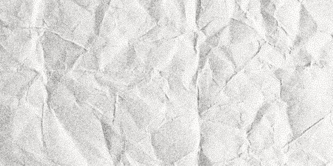 Black dotted textured background, noisy gritty dot halftone effect, vector illustration. Fashionable banner in grunge style, overlay. Old crumpled sheet of paper.