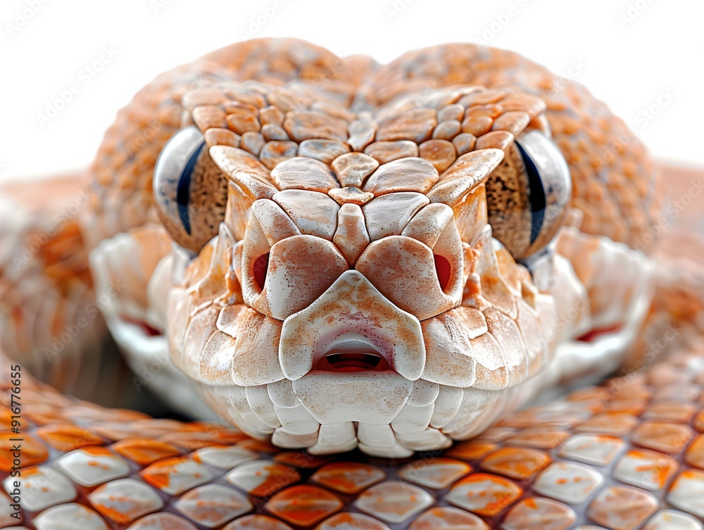 Poster close-up view of a vibrant orange and white snake showcasing intricate scale patterns and unique fac