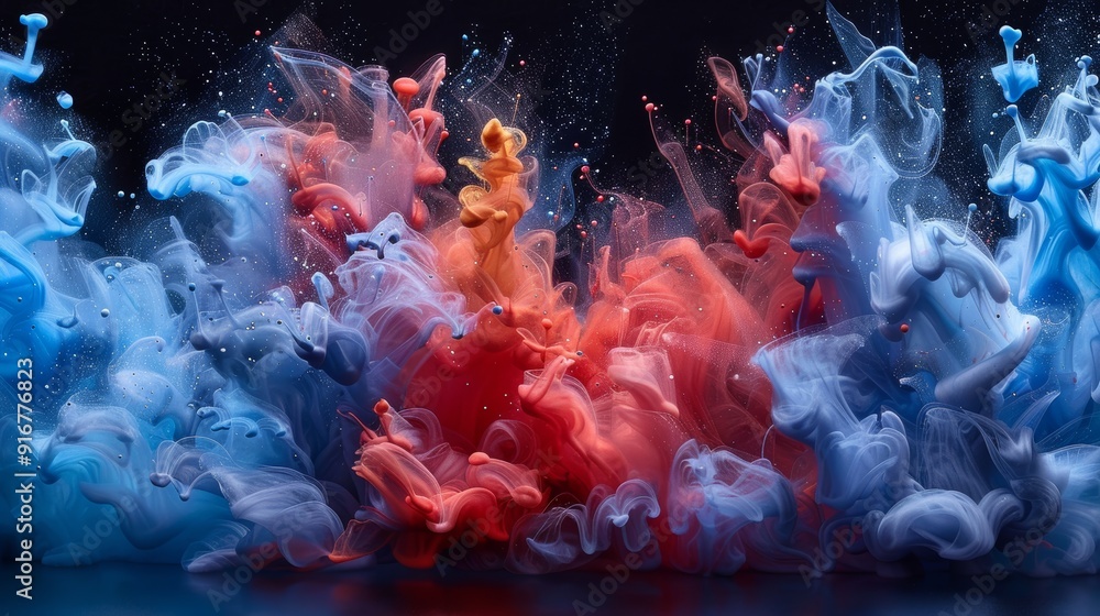 Aufkleber colorful smoke swirls and bursts creating an abstract art display in a dark setting