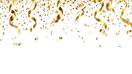 Vector illustration of golden ribbons and confetti for festive celebrations