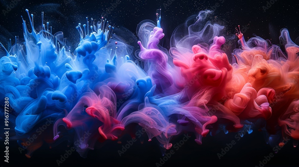 Aufkleber colorful swirling smoke forms dynamic patterns in a dark environment during a creative artistic disp