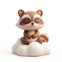 Fototapeta premium 3D icon of sleepy racoon sitting on cloud 