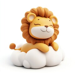 Fototapeta premium 3D icon of sleepy lion sitting on cloud