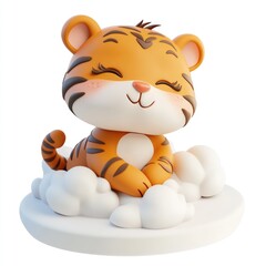 Naklejka premium 3D icon of sleepy tiger sitting on cloud