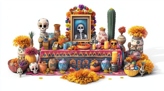 Dia de Muertos Altar with Watercolor 3D Effect - Photo Tribute