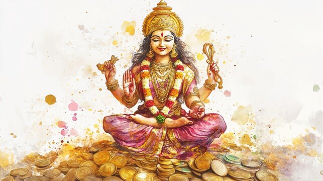 3D Watercolor Goddess Lakshmi Idol: A Stunning Digital Artwork