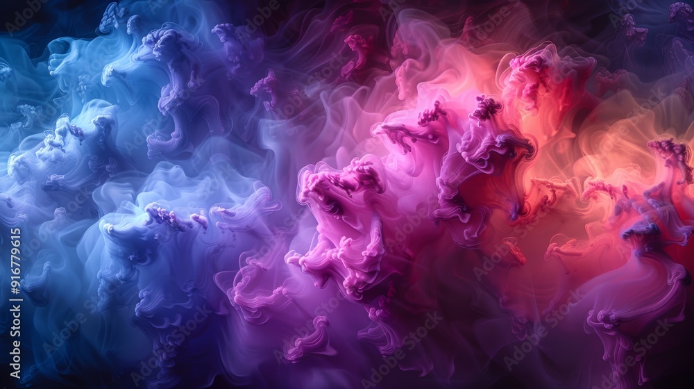 Poster colorful swirling clouds of vapor create an abstract composition in a dark setting