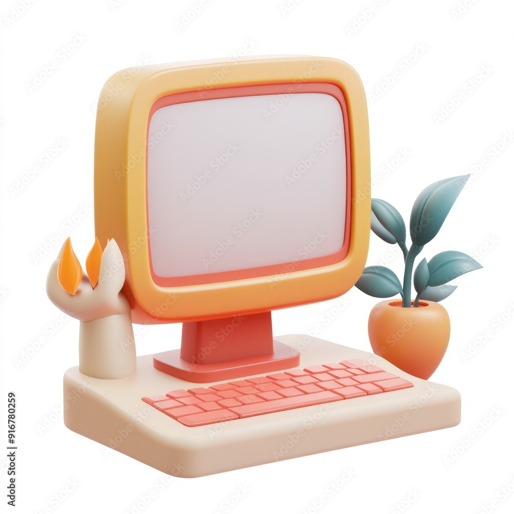 Poster retro computer in 3d
