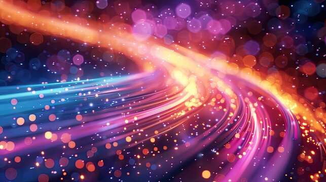 light travelling through a fiber optic cable, exciting and colorful