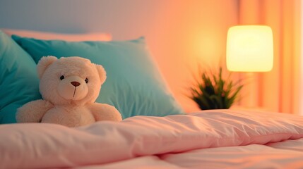 A cozy bed with pastel sheets, surrounded by soft animal plush toys, realistic, bright hues, natural light, high detail 8K , high-resolution, ultra HD,up32K HD