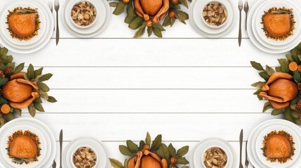 A festive holiday turkey dinner showcases a beautifully set table with various traditional dishes, inviting warmth and celebration