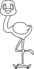 Flamingo Skater Skateboard Animal Vector Graphic Art Illustration