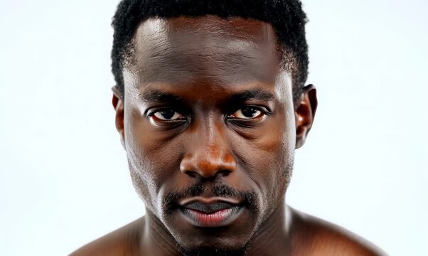 Portrait video of a serious Peruvian man in his 30s against a white background