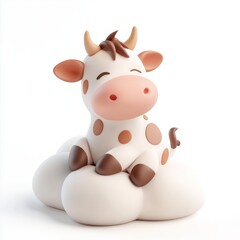Fototapeta premium A cartoon cow is sitting on a cloud