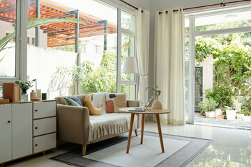Comfortable sofa and coffee table in the living room