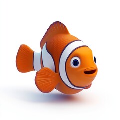 A cartoonish orange and white fish with blue eyes and a big smile