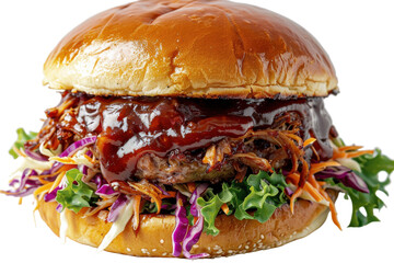 Fresh Pulled Pork Burger Isolated On Transparent Background