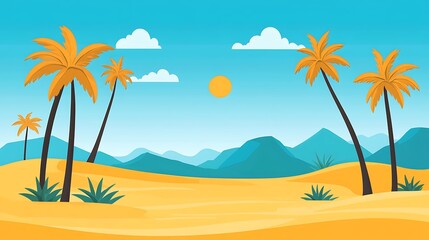 Obraz premium Palm Trees Under a Blue Sky in a Desert Landscape