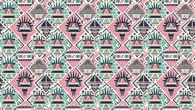Aztecinspired pattern featuring a seamless African print with Indian design influences Tribal texture resembling Mayan fabric with a geometric seamless print Tribal folk texture in