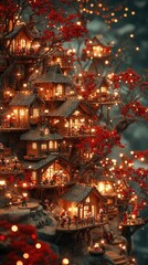 Design a whimsical Christmas background with Santa workshop, bustling with elves preparing toys for delivery