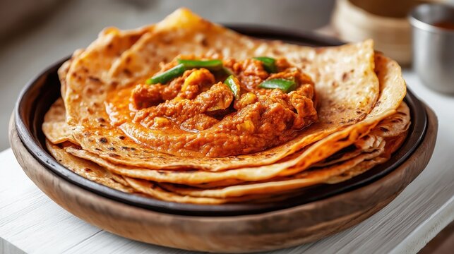 Parotta with Chicken Curry - Traditional Indian food