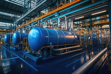 Large industrial autoclaves processing materials in modern factory