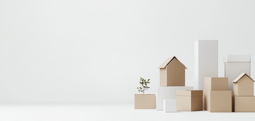 Flat lay of multiple cardboard boxes on white background