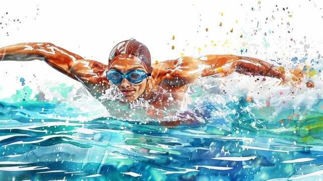 Watercolor design of a professional swimmer