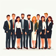 Vector illustration of group of business people standing. Diverse business people standing, men and women full length. Inclusive business concept. Vector illustration isolated on white background