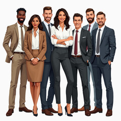 Vector illustration of group of business people standing. Diverse business people standing, men and women full length. Inclusive business concept. Vector illustration isolated on white background