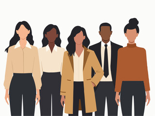 Fototapeta premium Vector illustration of group of business people standing. Diverse business people standing, men and women full length. Inclusive business concept. Vector illustration isolated on white background