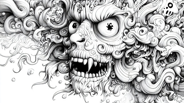 coloring page black and white skull background with a pattern