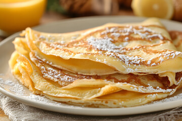 Delisious Crepes stuffed with chocolate spread and berries on white plate commercial advertising photo