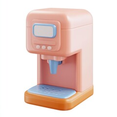 A pink coffee maker with a blue screen