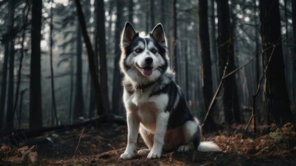 Majestic Siberian Husky in a Misty Forest