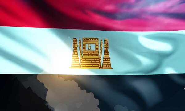 "Illustrate a cartoon flag for Egypt, with a friendly Sphinx and pyramids glowing in the background."
