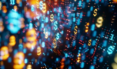 Obraz premium Digital currency symbols floating in cyberspace