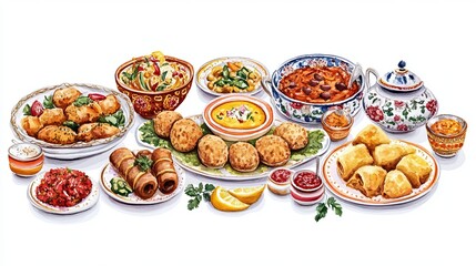3D Watercolor Navratri Feast: A Traditional Indian Celebration